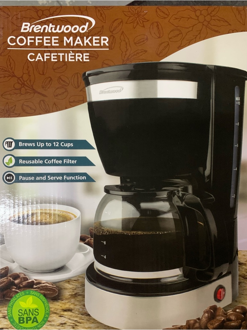 Brentwood Black Coffee Maker - 12-Cup Drip Brewer